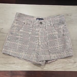 Zara Women's High Waist Plaid Shorts - Brown & Cream size Medium